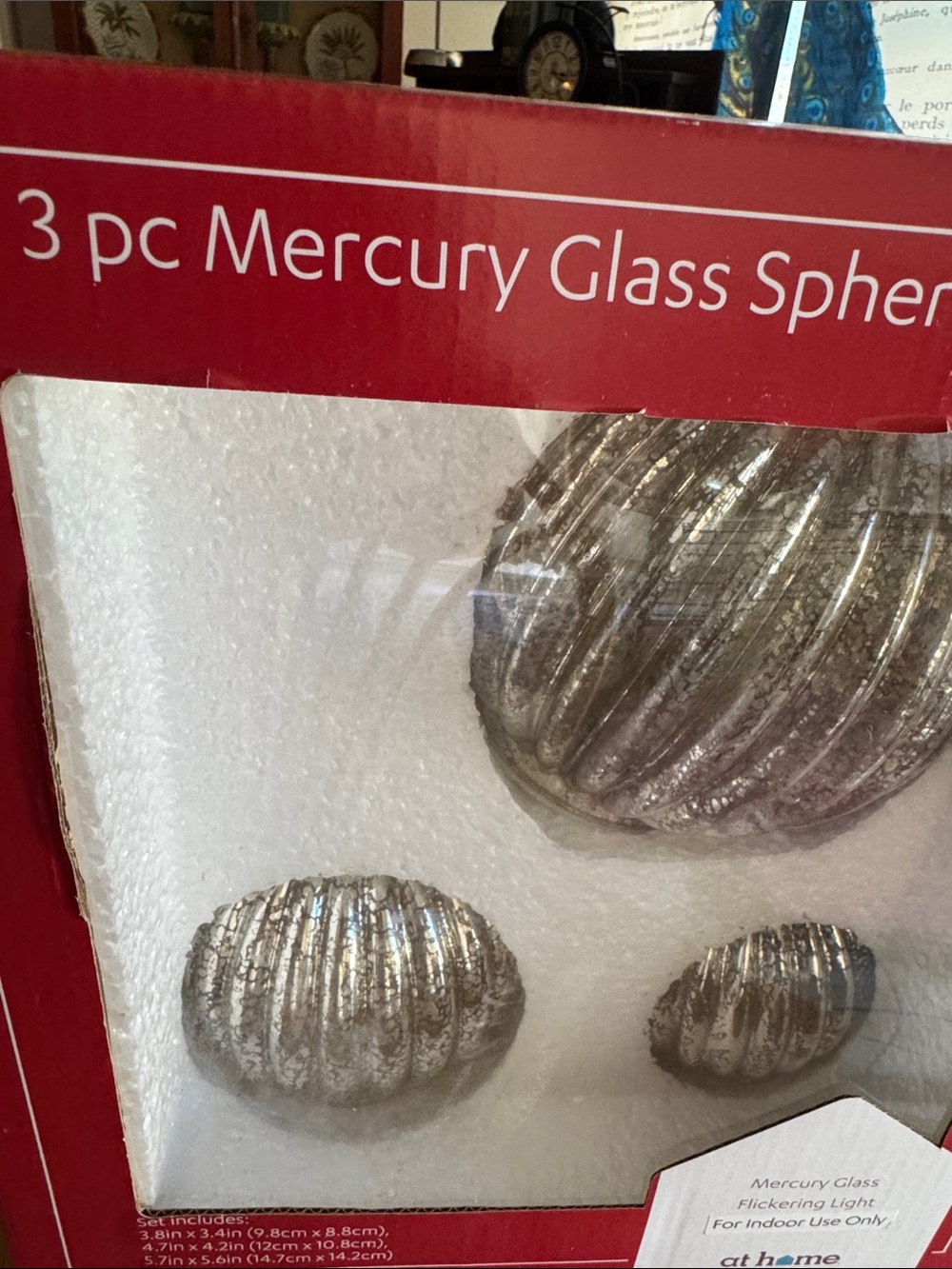 3 pc Mercury Glass Spheres - Silver Decorative Orbs